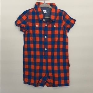 GAP Orange/Blue Plaid Shorty Romper
